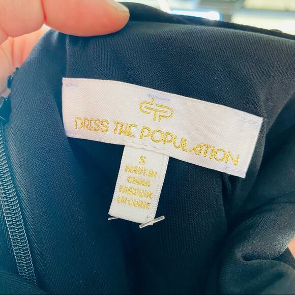 DRESS THE POPULATION Pastel Floral Sequin Black Velvet Backless Mini Dress S - Picture 5 of 10